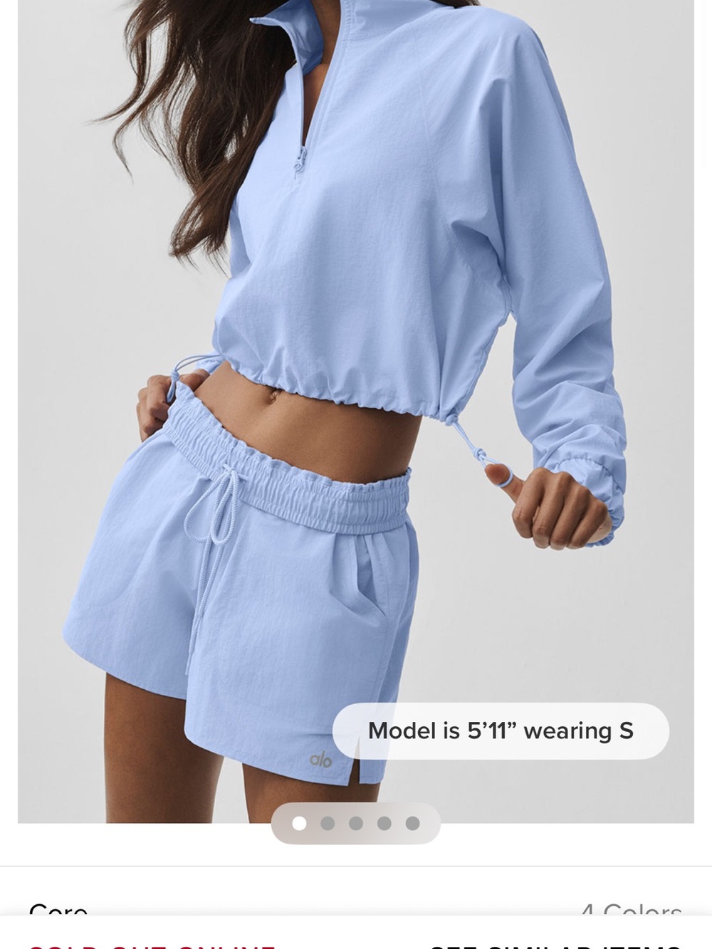 ALO Yoga Light Blue Cropped Zip Pullover & Elastic-Waist Shorts Set